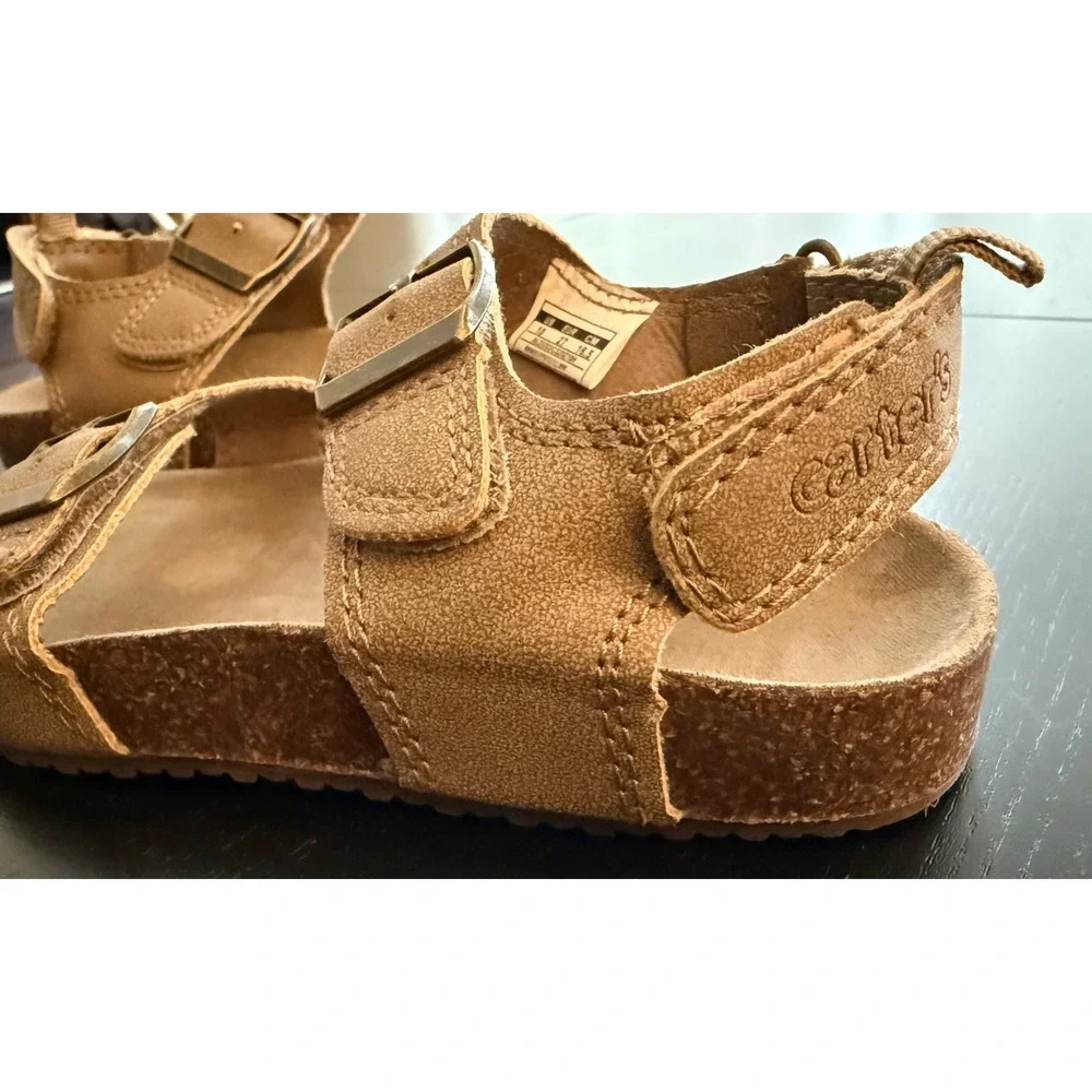 Carter's Toddler Footbed Sandal Size 10 Tan Little Boy Double Buckle Walker Shoe